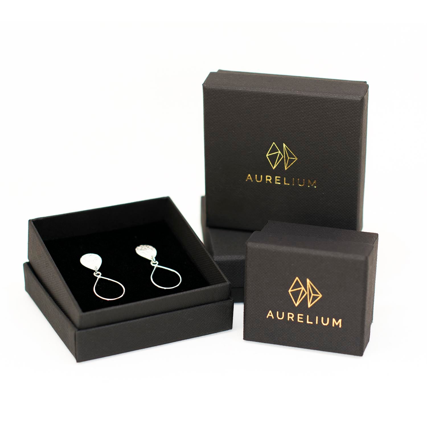 sterling silver droplet earrings in aurelium black gift box